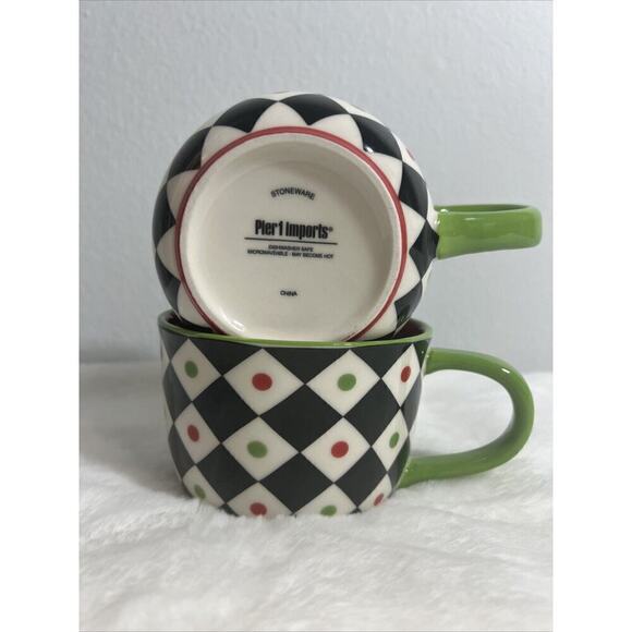 Pier 1 Imports Stoneware Coffee Mug Cup Harlequin Christmas Diamonds Dots‎ - Picture 4 of 5